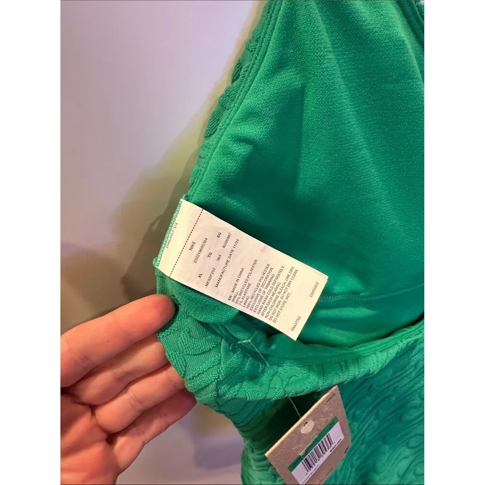 NIKE Swoosh Textured One Piece Swimsuit V Neck Y Back NEW Green Terry XL